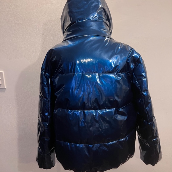 Kendall & Kylie Blue Shiny Winter Puffer Jacket size L (used) - Picture 2 of 5